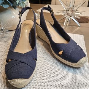 Ralph Laruen Navy sling back wedges size 7.5